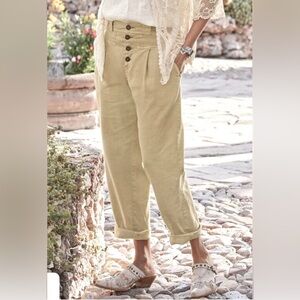 Sundance Quinn Button Front Linen Blend Slouchy Beige Pants Sz 0 Petite Boho
